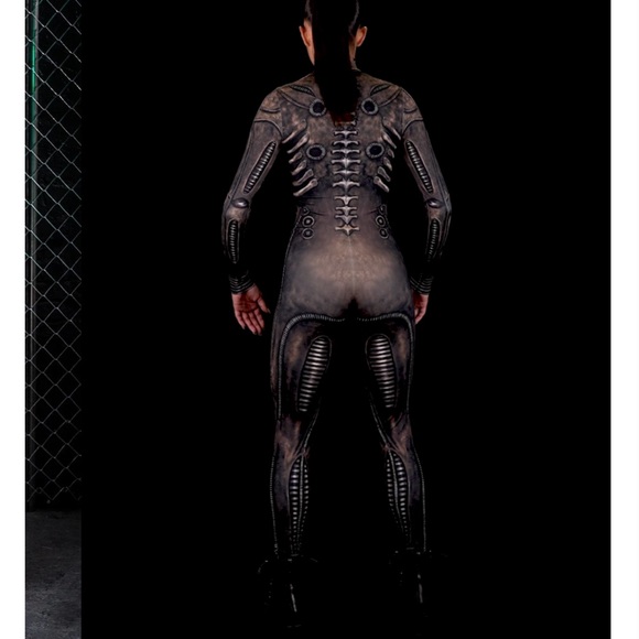 Badinka bodysuit catsuit long sleeve Xenomorph skeleton alien festival costume - Picture 6 of 7